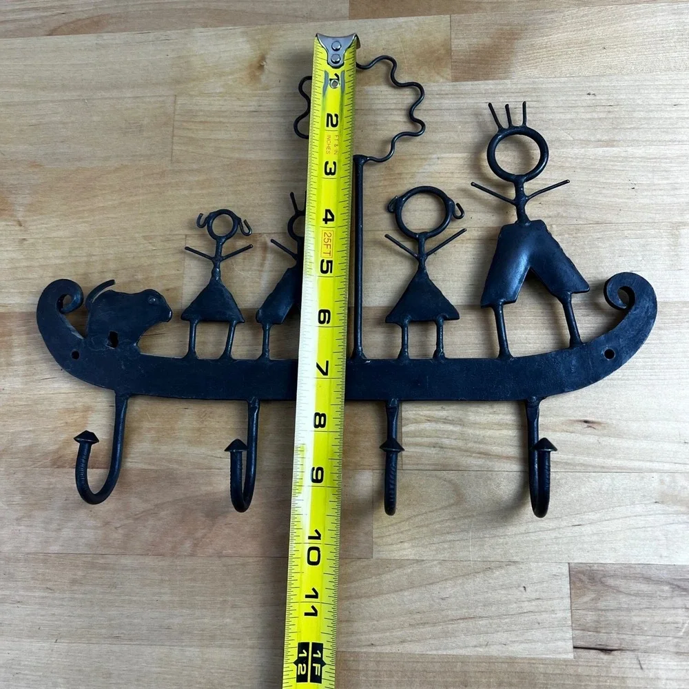 Metal Family Black Wall Hook Rack Farmhouse Rustic Cottagecore Primitive Decor